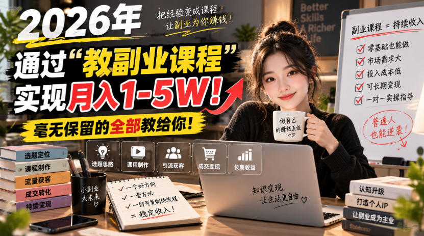 2026年通过“教副业课程”实现月入1-5W！毫无保留的全部教给你！【揭秘】 - 福创网