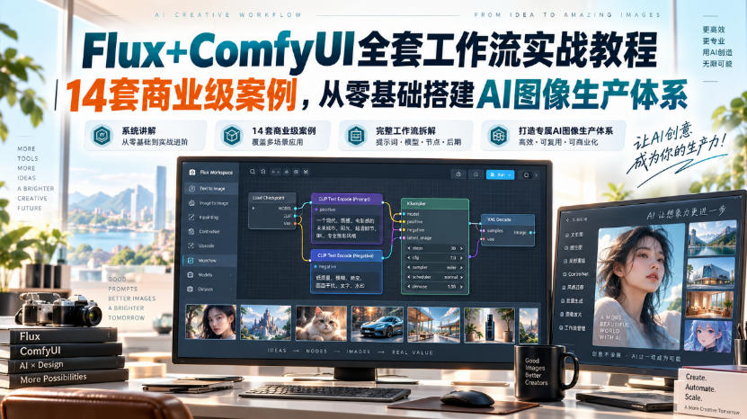 Flux+ComfyUI全套工作流实战教程｜14套商业级案例，从零基础搭建AI图像生产体系 - 福创网