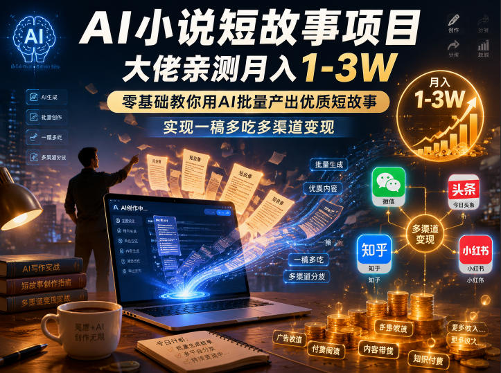 AI小说短故事项目，大佬亲测月入1-3W，零基础教你用AI批量产出优质短故事，实现一稿多吃多渠道变现(更新0910) - 福创网