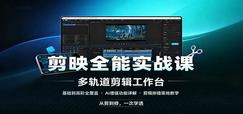 剪映全能实战课：基础到高阶全覆盖，AI增强功能，剪辑排错落地教学 - 福创网