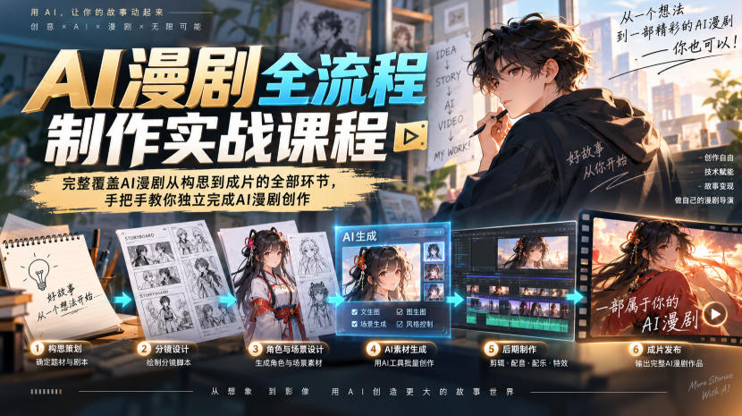 AI漫剧全流程制作实战课程，完整覆盖AI漫剧从构思到成片的全部环节，手把手教你独立完成AI漫剧创作 - 福创网