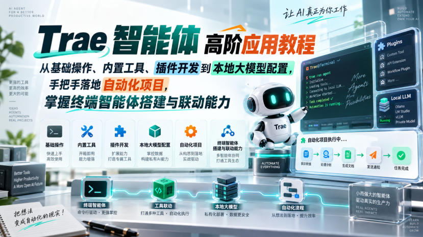 Trae智能体高阶应用教程，从基础操作、内置工具、插件开发到本地大模型配置，手把手落地自动化项目 - 福创网