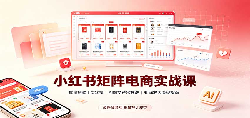 小红书矩阵电商实战课：批量搬款上架实操，AI图文产出，矩阵放大变现指南 - 福创网