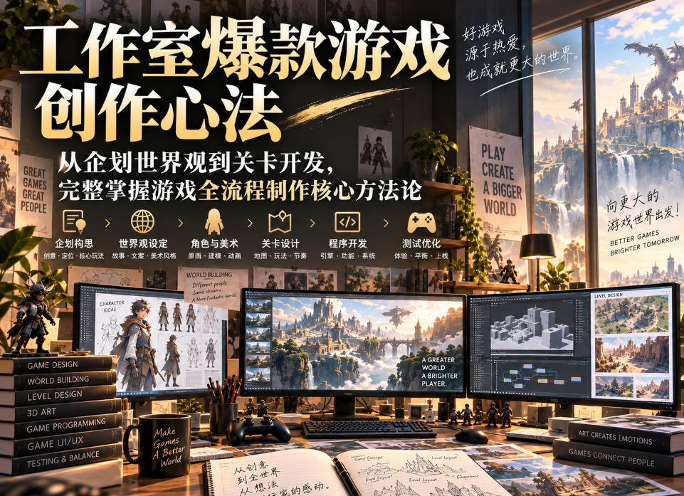 工作室爆款游戏创作心法｜从企划世界观到关卡开发，完整掌握游戏全流程制作核心方法论 - 福创网