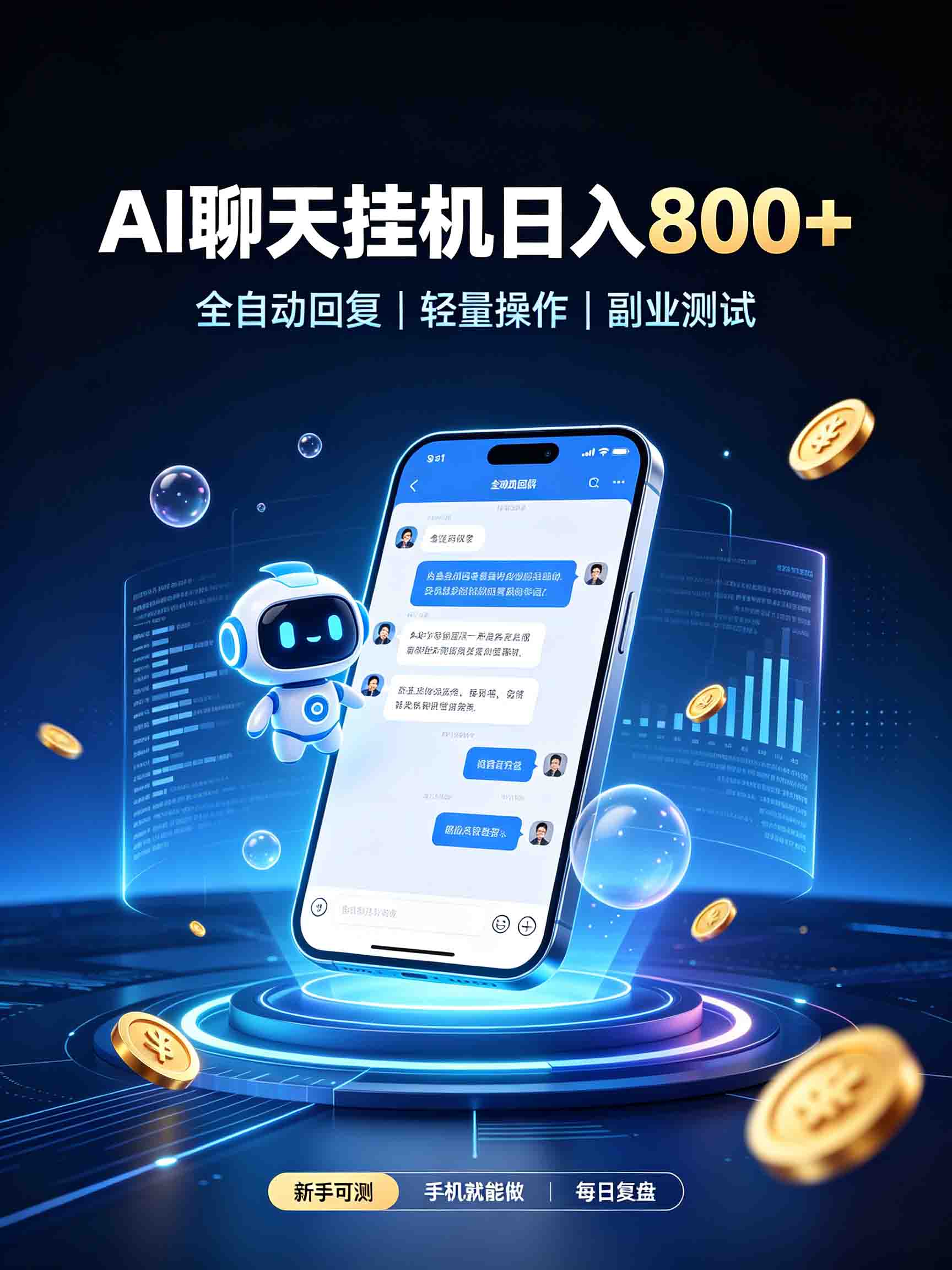 AI聊天挂机，日入800+，适用个人副业，工作室矩阵操作 - 福创网
