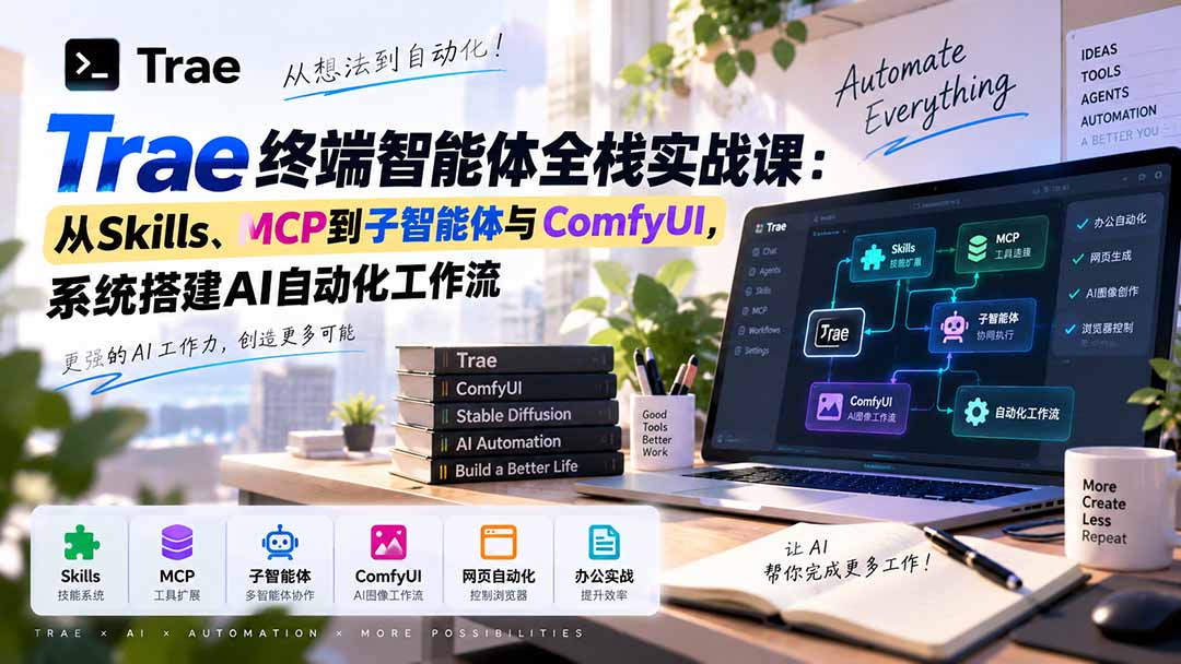 Trae终端智能体全栈实战课：从Skills、MCP到子智能体与ComfyUI，系统搭建AI自动化工作流 - 福创网