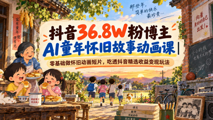 抖音36.8W粉博主AI童年怀旧故事动画课｜零基础做怀旧动画短片，吃透抖音精选收益变现玩法 - 福创网