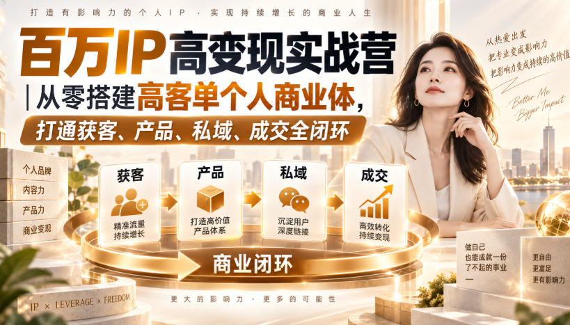 百万IP高变现实战营｜从零搭建高客单个人商业体，打通获客、产品、私域、成交全闭环​ - 福创网