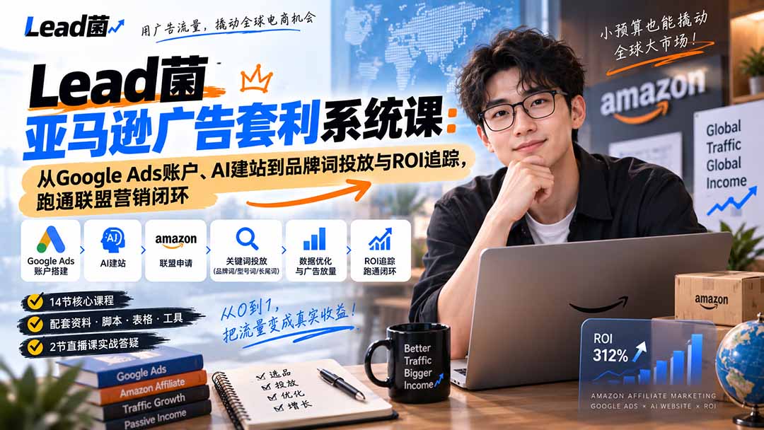 Lead菌亚马逊广告套利系统课：从Google Ads账户、AI建站到品牌词投放与ROI追踪，跑通联盟营销闭环 - 福创网