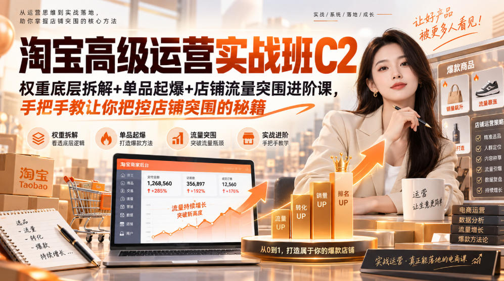 淘宝高级运营实战班C2｜权重底层拆解+单品起爆+店铺流量突围进阶课，手把手教让你把控店铺突围的秘籍 - 福创网