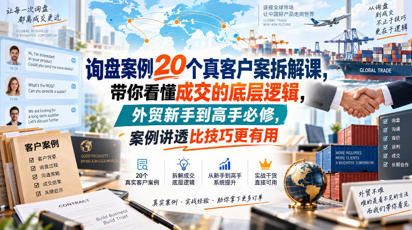 询盘案例20个真客户案拆解课，带你看懂成交的底层逻辑，外贸新手到高手必修，案例讲透比技巧更有用 - 福创网