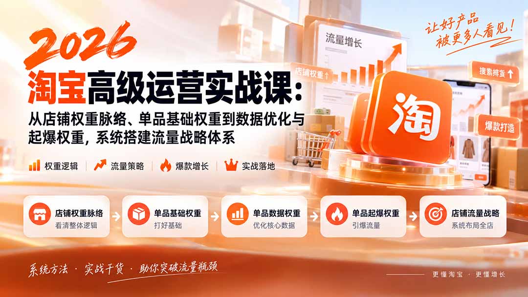 2026淘宝高级运营实战课：从店铺权重脉络、单品基础权重到数据优化与起爆权重，系统搭建流量战略体系 - 福创网