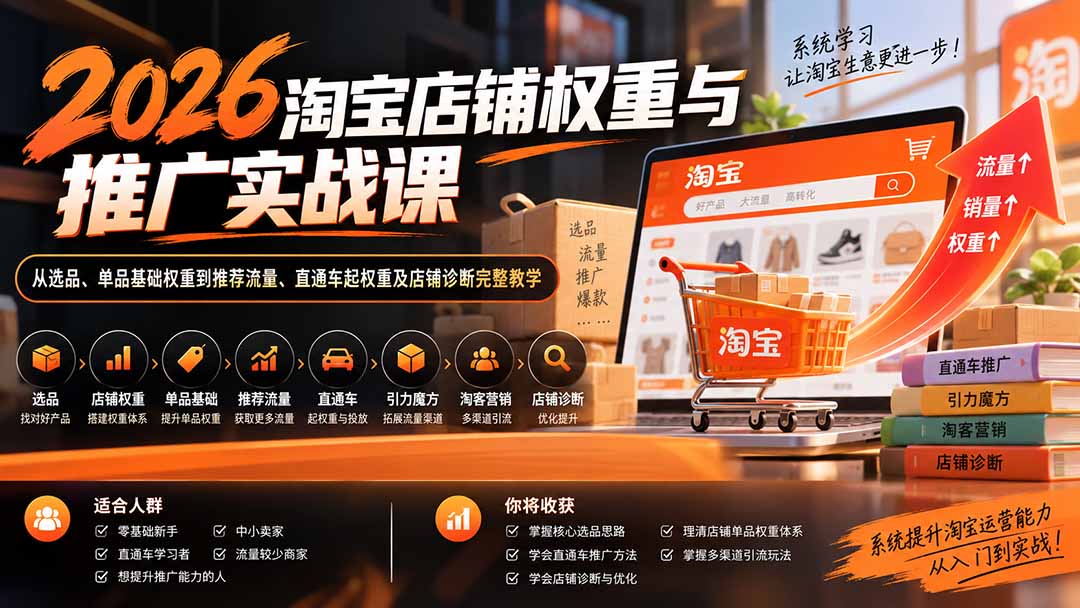 2026淘宝店铺权重与推广实战课:从选品、单品基础权重到推荐流量、直通车起权重及店铺诊断完整教学 - 福创网