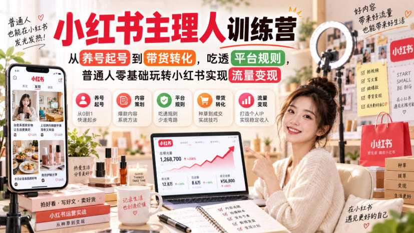 小红书主理人训练营，从养号起号到带货转化，吃透平台规则，普通人零基础玩转小红书实现流量变现 - 福创网