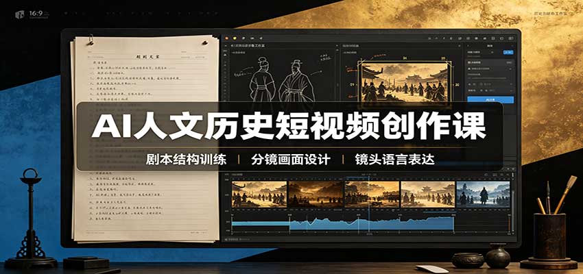 AI人文历史短视频创作课：赛道对标、剧本分镜制图，掌握视频完整产出流程 - 福创网