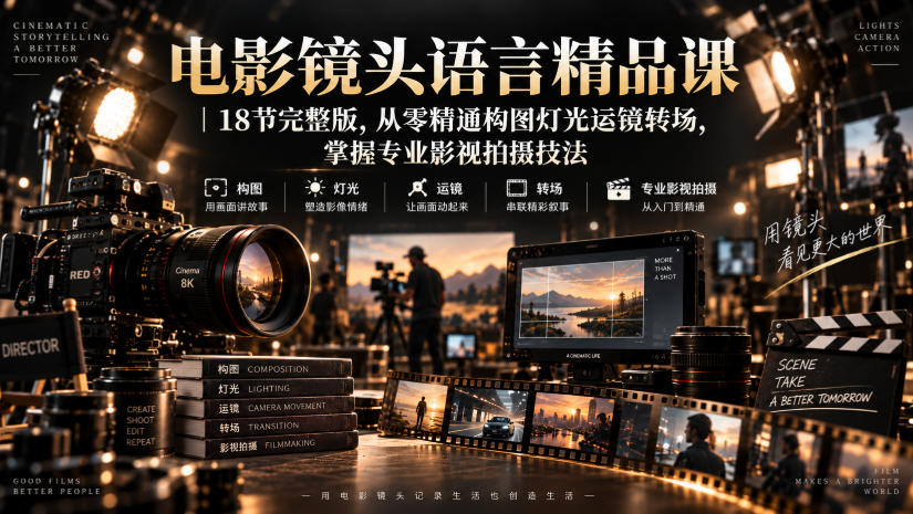 电影镜头语言精品课｜18节完整版，从零精通构图灯光运镜转场，掌握专业影视拍摄技法 - 福创网