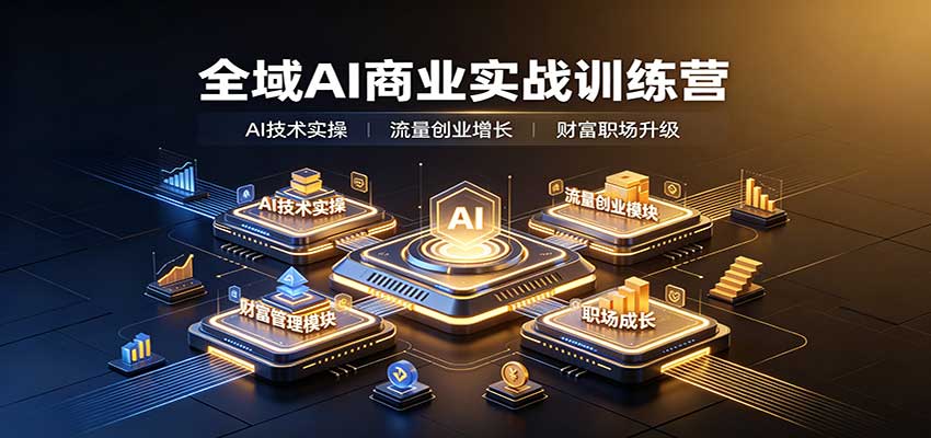 全域AI商业实战训练营：涵盖AI技术实操、流量创业、财富管理与职场成长全体系内容 - 福创网