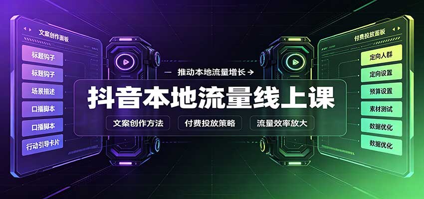 抖音本地流量线上课：账号搭建拍摄剪辑，文案创作与付费投放教学 - 福创网