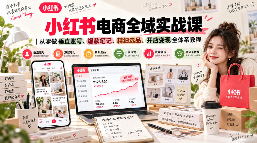 小红书电商全域实战课｜从零做垂直账号、爆款笔记、精细选品、开店变现全体系教程 - 福创网