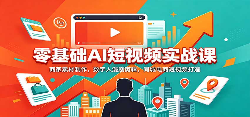 零基础AI短视频实战课：商家素材制作，数字人漫剧剪辑，同城电商短视频打造 - 福创网