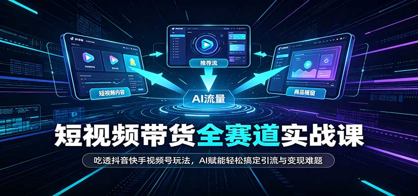 短视频带货全赛道：吃透抖音快手视频号玩法，AI赋能轻松搞定引流与变现难题 - 福创网