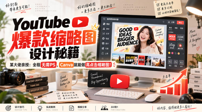 YouTube爆款缩略图设计秘籍，某油管大佬(610万订阅者)亲授，全程无需PS，Canva就能做高点击缩略图！【原创双语字幕】 - 福创网