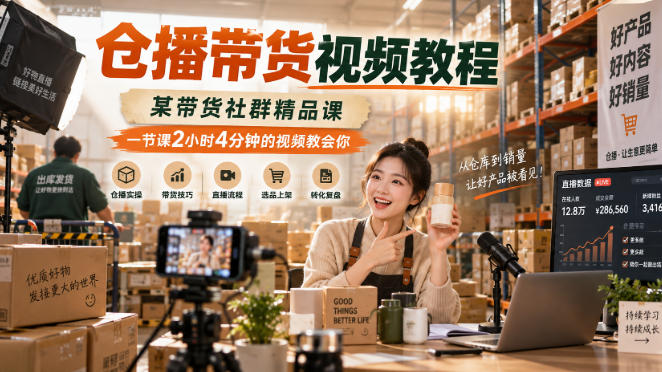 仓播带货视频教程，某带货社群精品课，一节课2小时4分钟的视频教会你 - 福创网