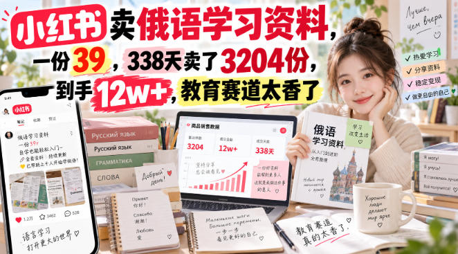 小红书卖俄语学习资料，一份39，338天卖了3204份，到手12w+，教育赛道太香了 - 福创网