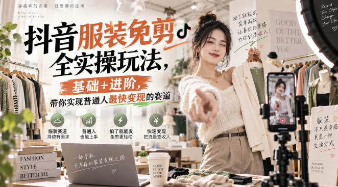 抖音服装免剪全实操玩法，基础+进阶，带你实现普通人最快变现的赛道 - 福创网