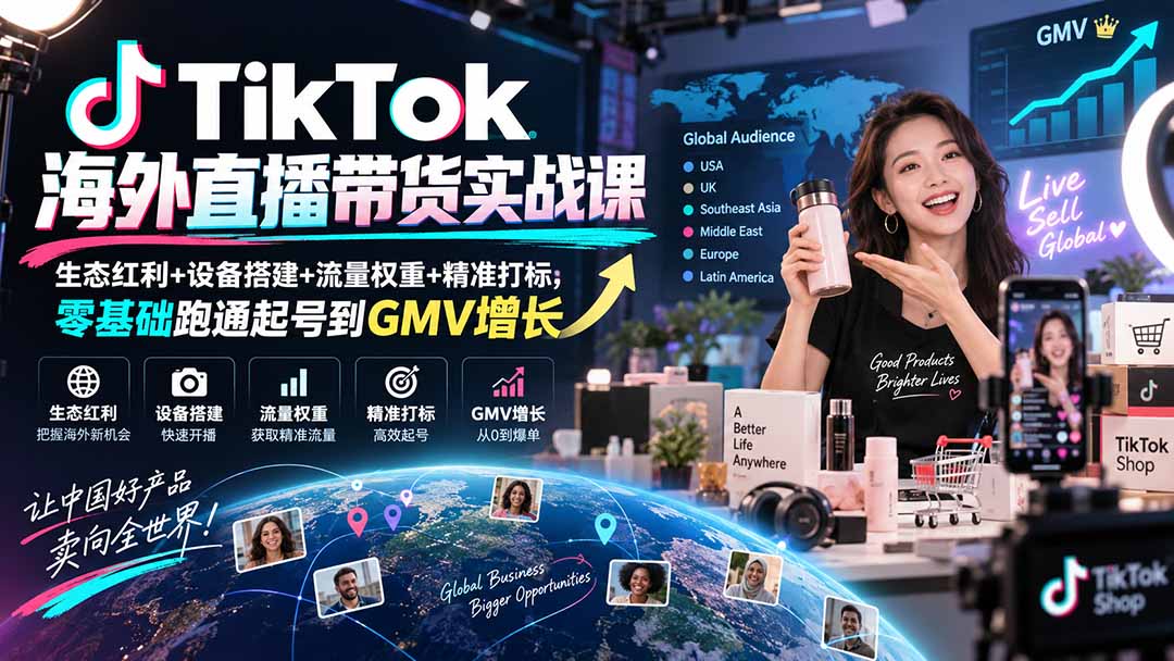TikTok海外直播带货实战课｜生态红利+设备搭建+流量权重+精准打标，零基础跑通起号到GMV增长 - 福创网
