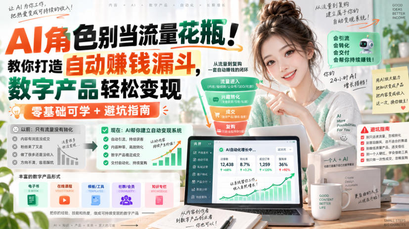AI角色别当流量花瓶！教你打造自动賺钱漏斗，数字产品轻松变现(零基础可学+避坑指南)【原创双语字幕】 - 福创网
