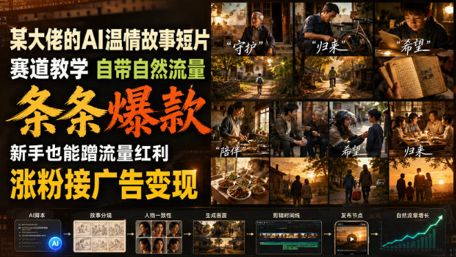 某大佬的AI温情故事短片赛道教学，自带自然流量，条条爆款，新手也能蹭流量红利，涨粉接广告变现(更新) - 福创网