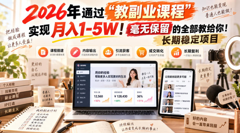 2026年通过“教副业课程”实现月入1-5W！毫无保留的全部教给你！长期稳定项目 - 福创网