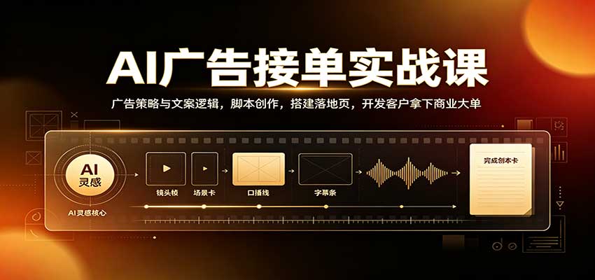 AI广告接单实战：广告策略与文案逻辑，脚本创作，搭建落地页，开发客户拿下商业大单 - 福创网