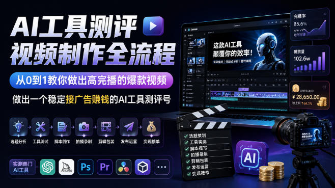 AI工具测评视频制作全流程，从0到1教你做出高完播的爆款视频，做出一个稳定接广告賺钱的AI工具测评号 - 福创网