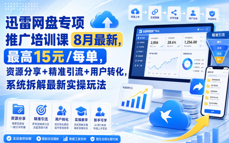 迅雷网盘专项推广培训课9月最新，最高15米/每单，资源分享+精准引流+用户转化，系统拆解最新实操玩法(更新0915) - 福创网