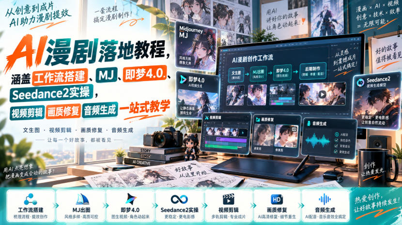AI漫剧落地教程，涵盖工作流搭建、MJ、即梦4.0、Seedance2实操，视频剪辑画质修复音频生成一站式教学 - 福创网