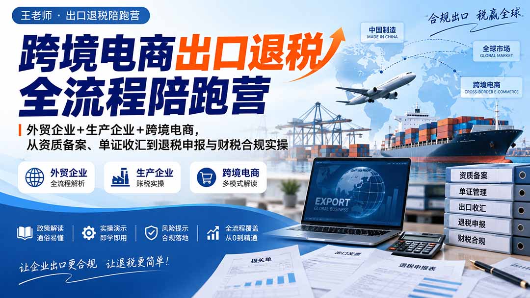 跨境电商出口退税全流程陪跑营｜外贸企业+生产企业+跨境电商，从资质备案、单证收汇到退税申报与财税合规实操 - 福创网