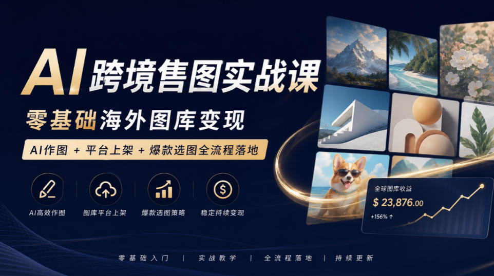 AI跨境售图实战课，零基础海外图库变现，AI作图+平台上架+爆款选图全流程落地 - 福创网