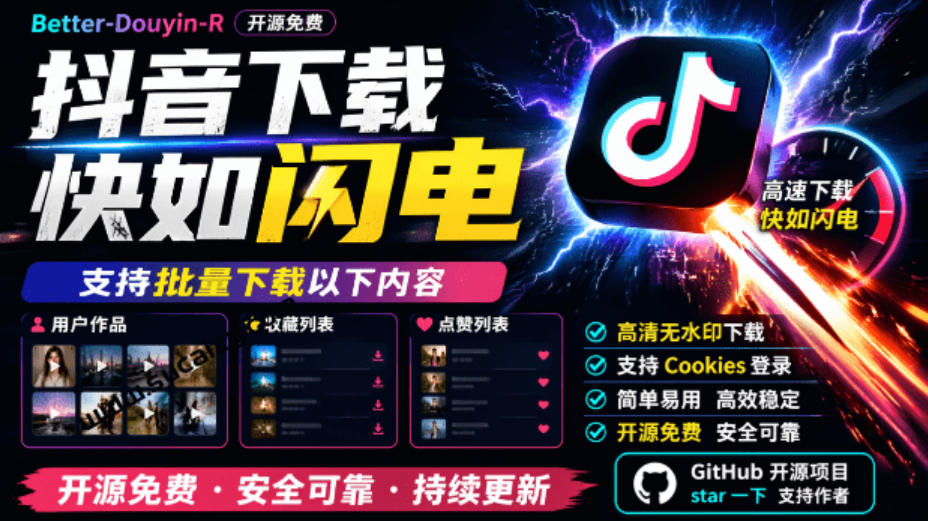 超级好用！抖音视频下载神器，支持批量下载用户作品收藏列表和点赞列表，开源完全免费Better-douyin-R - 福创网