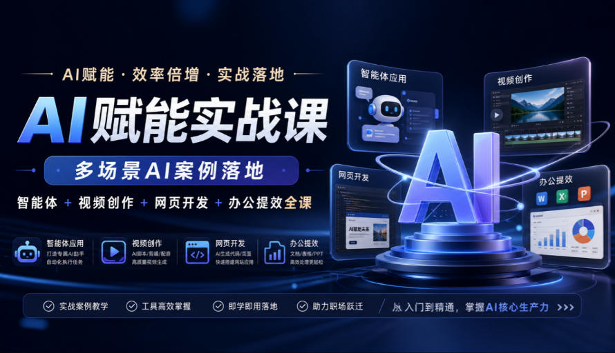 AI赋能实战课，多场景AI案例落地，智能体+视频创作+网页开发+办公提效全课 - 福创网