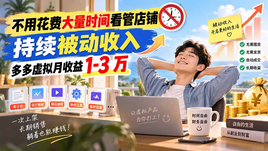 不用花费大量时间看管店铺，持续被动收入，多多虚拟月收益 1-3 万 - 福创网