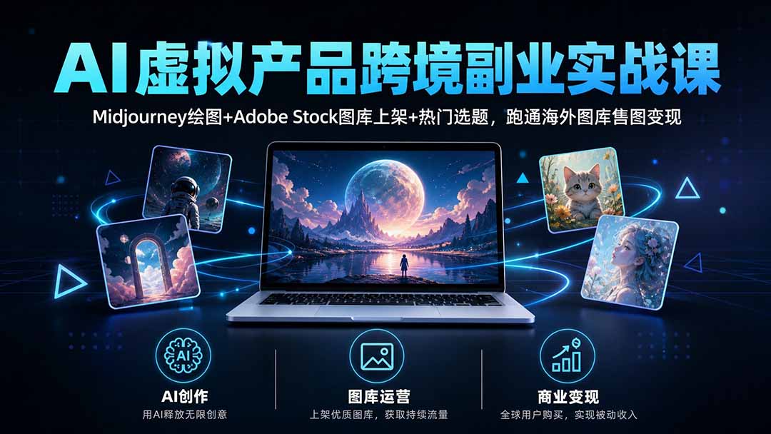 AI虚拟产品跨境副业实战课｜Midjourney绘图+Adobe Stock图库上架+热门选题，跑通海外图库售图变现 - 福创网
