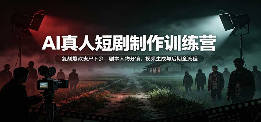 AI真人短剧制作训练营：复刻爆款丧尸下乡，剧本人物分镜，视频生成与后期全流程 - 福创网