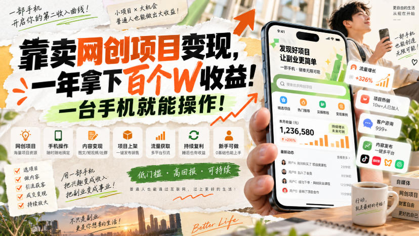网创小程序虚拟资料变现，一年拿下百万收益，一部手机就可以做，0成本变现副业！ - 福创网