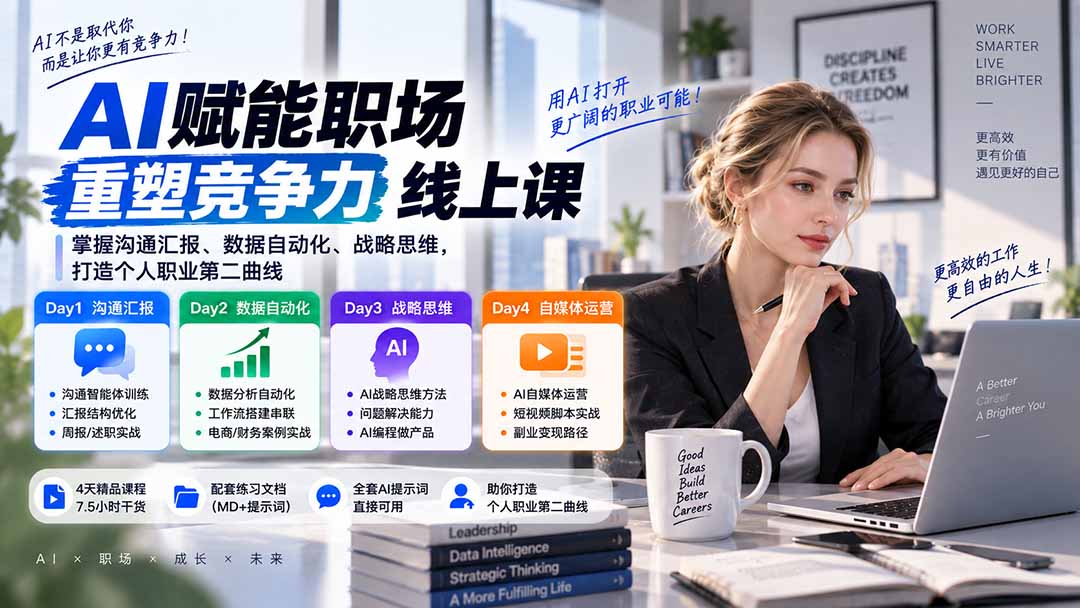 AI职场提效与第二曲线实战课-无水印：学习沟通汇报、数据工作流和战略思维，掌握AI编程做产品及自媒体运营方法 - 福创网