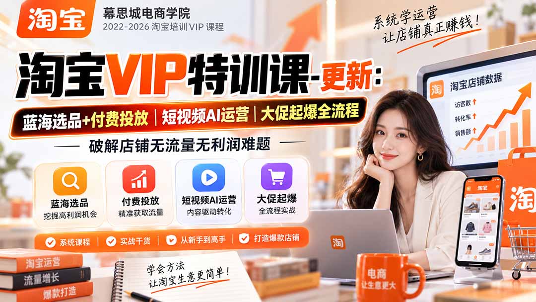 淘宝VIP特训课-更新0917：蓝海选品+付费投放｜短视频AI运营｜大促起爆全流程，破解店铺无流量无利润难题 - 福创网