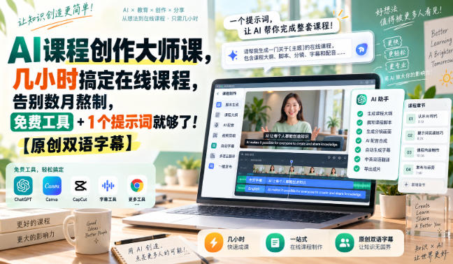 AI课程创作大师课，几小时搞定在线课程，告别数月熬制，免费工具+1个提示词就够了！【原创双语字幕】 - 福创网