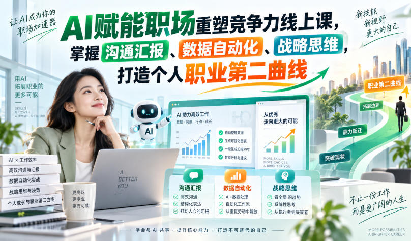 AI赋能职场重塑竞争力线上课，掌握沟通汇报、数据自动化、战略思维，打造个人职业第二曲线 - 福创网