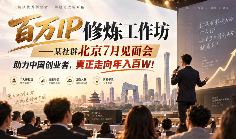 百万IP修炼工作坊——某社群北京7月见面会，助力中国创业者，真正走向年入百W! - 福创网